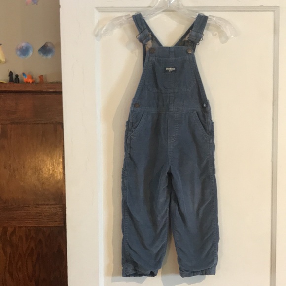 Osh Kosh big Osh dusty blue cord overalls with plaid flannel lining & buckles - Picture 8 of 16